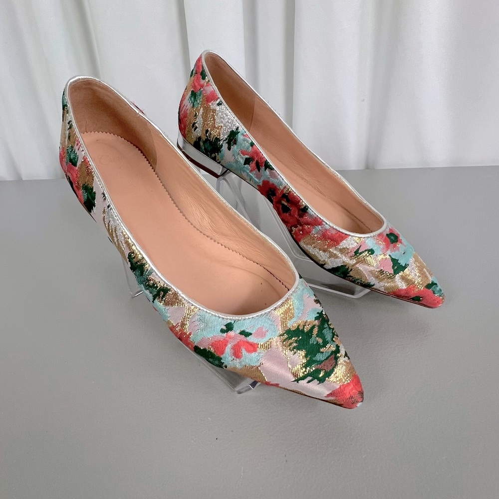 JCREW WOMENS TEXTURED WATERCOLOR METALLIC FLORAL FLATS SIZE 8